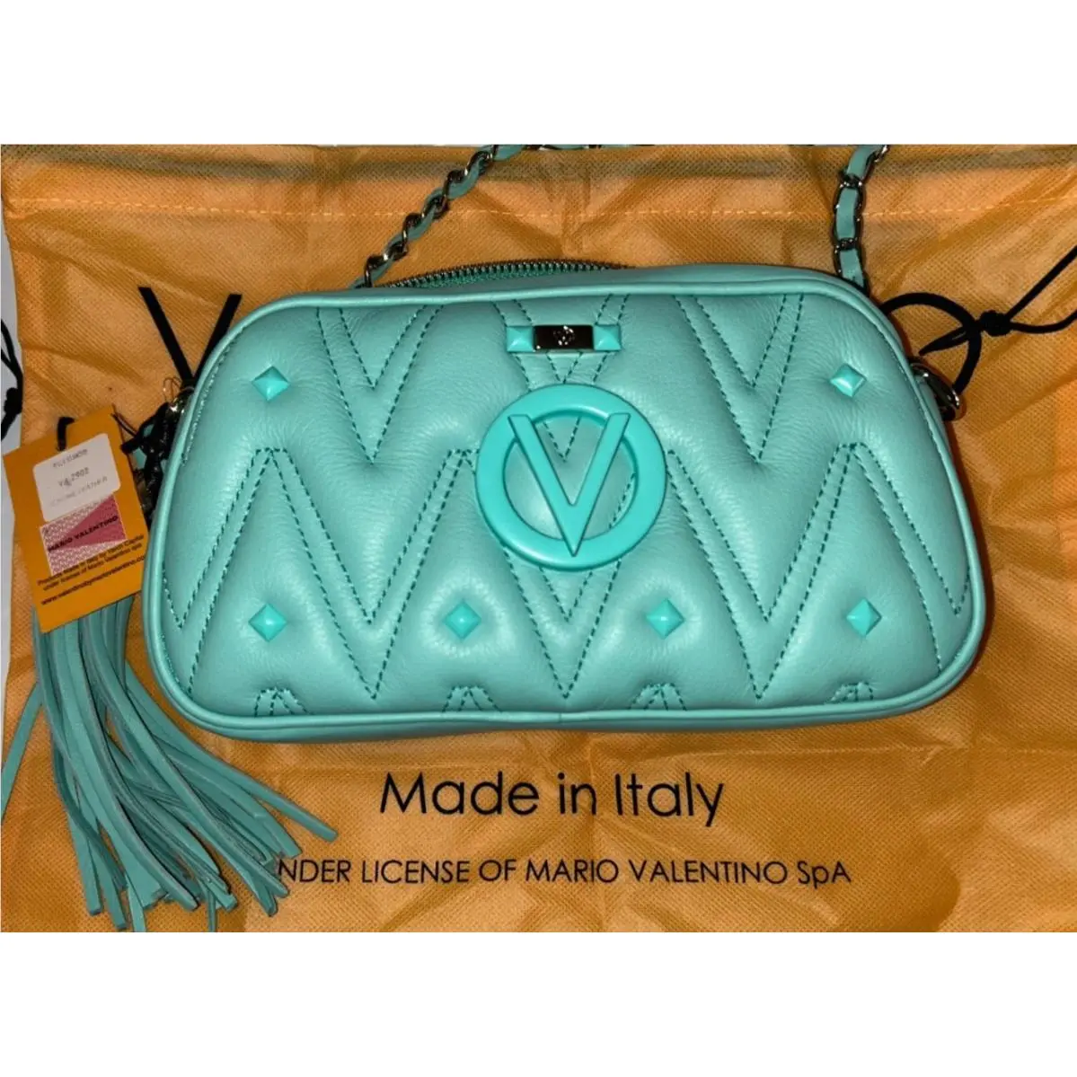 by Mario  Studded Bella Crossbody Bag Light Blue Silver by Valentino
