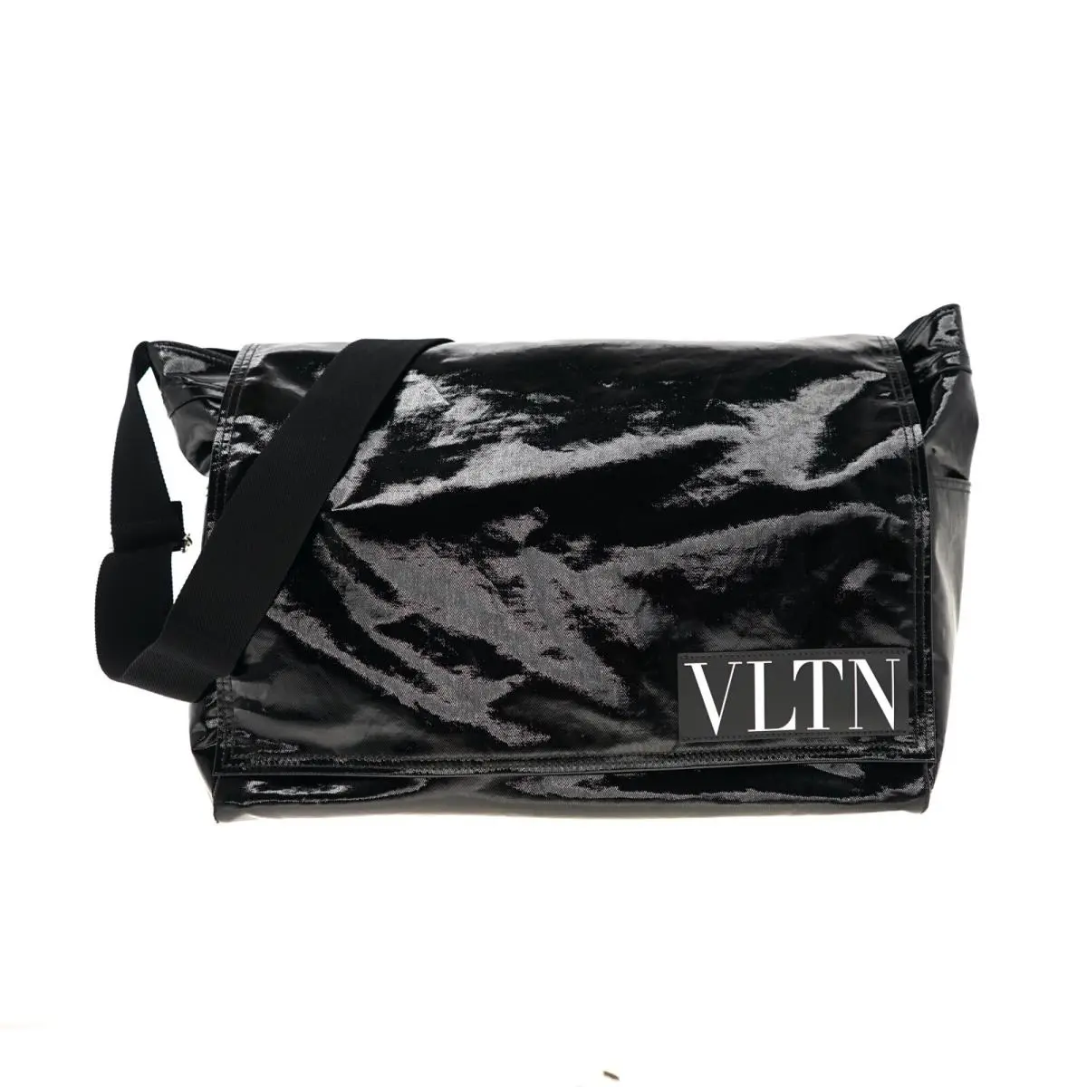 Vltn Shoulder Bag Messenger Large Black Coated Canvas by Valentino