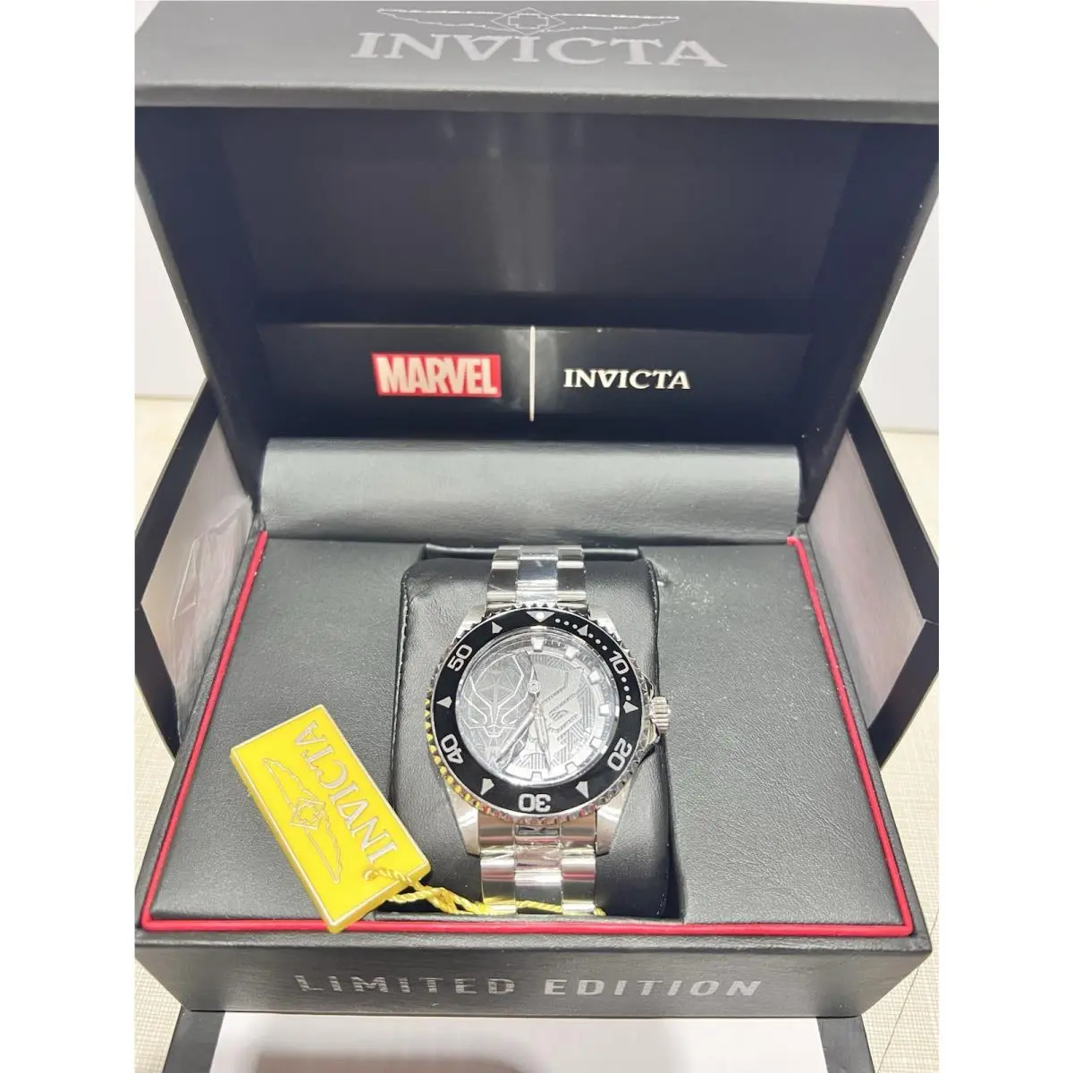 Invicta Men`s Marvel Black Panther Ltd Ed 44mm Black Dial Stainless Steel Watch