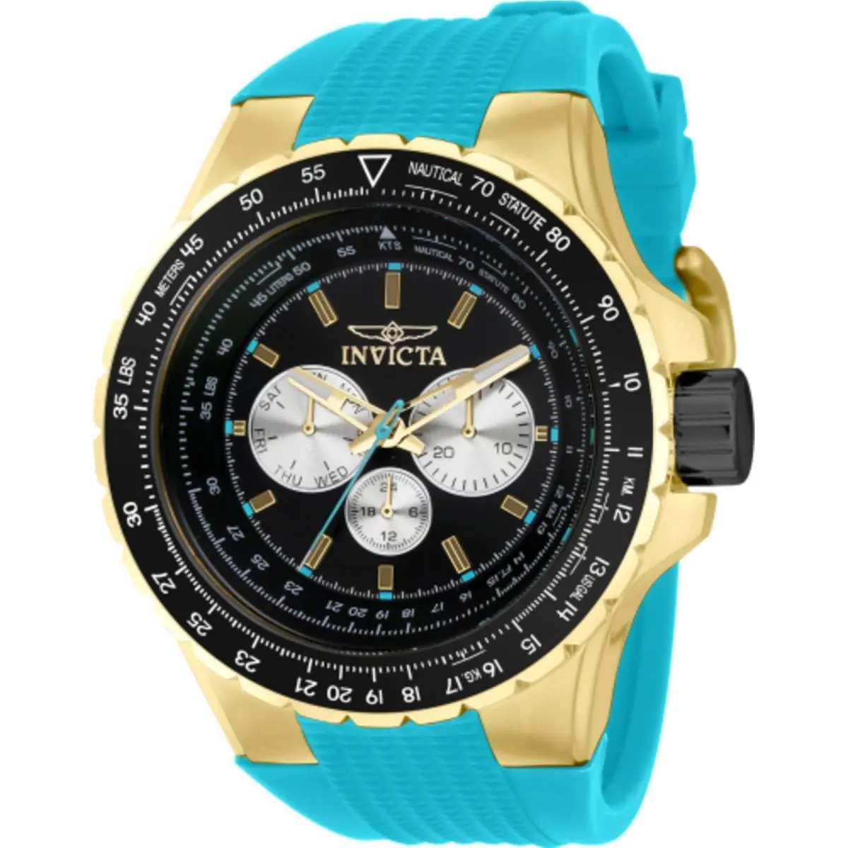 Invicta Men`s Watch Aviator Chronograph Black and Silver Dial Rubber Strap 39316 - Dial: Black, Silver, Band: Green