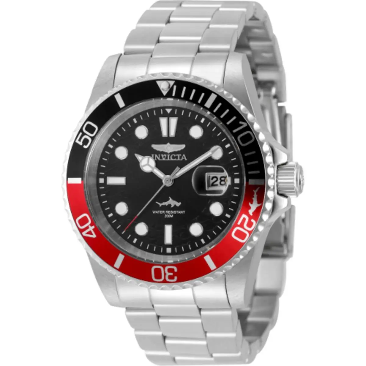 Invicta Men`s Watch Pro Diver Quartz Black Dial Silver Tone Bracelet Date 50829