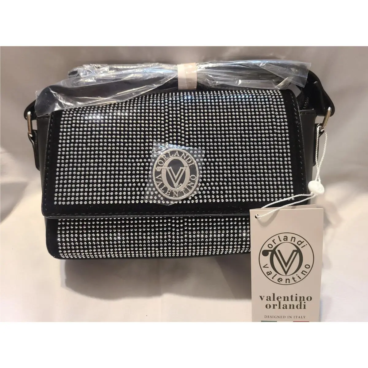 Orlandi Silver Studded Handbag Purse V9009 Black by Valentino