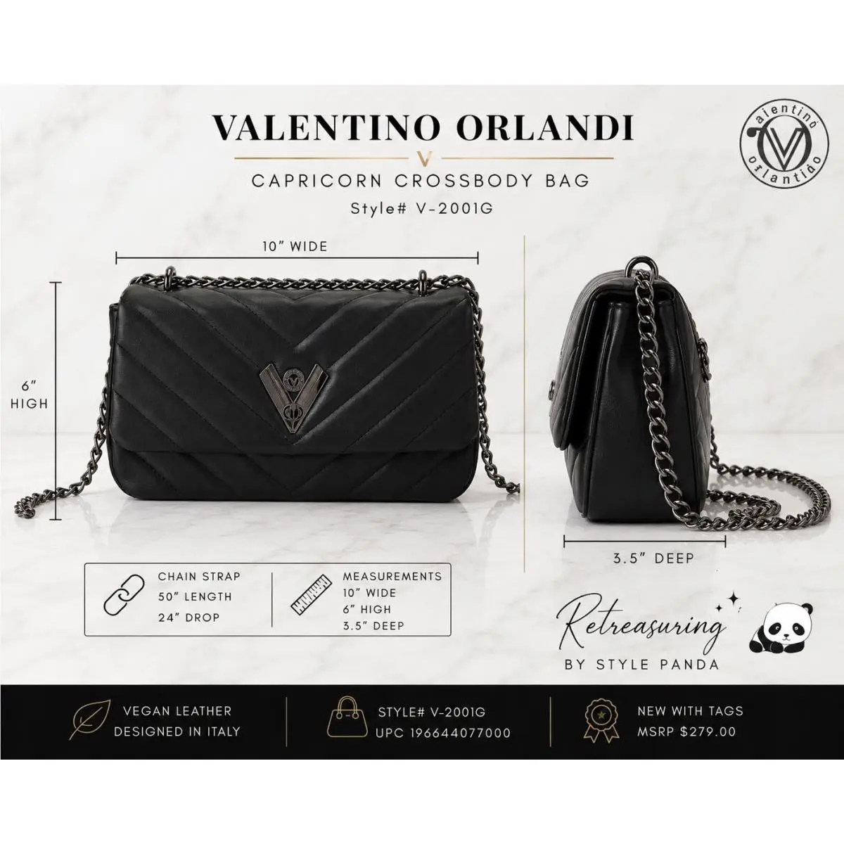 Orlandi Capricorn Crossbody Black Quilted Vegan Leather Capsule by Valentino