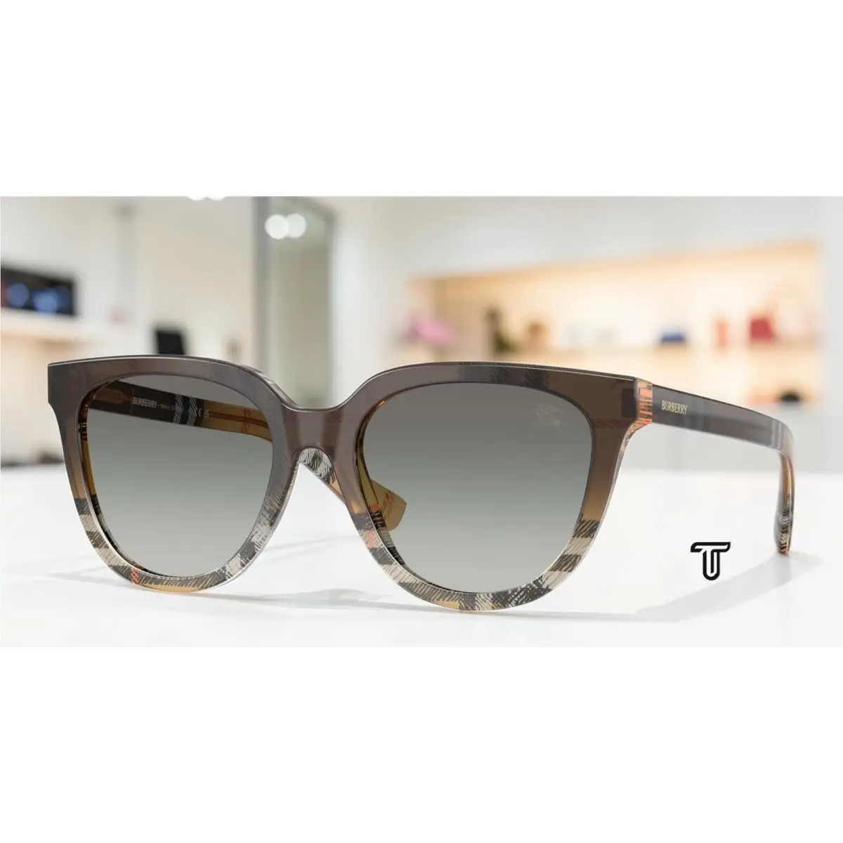 BE4469F 420211 Check Sand Grey Gradient 53 mm Women`s Sunglasses by Burberry