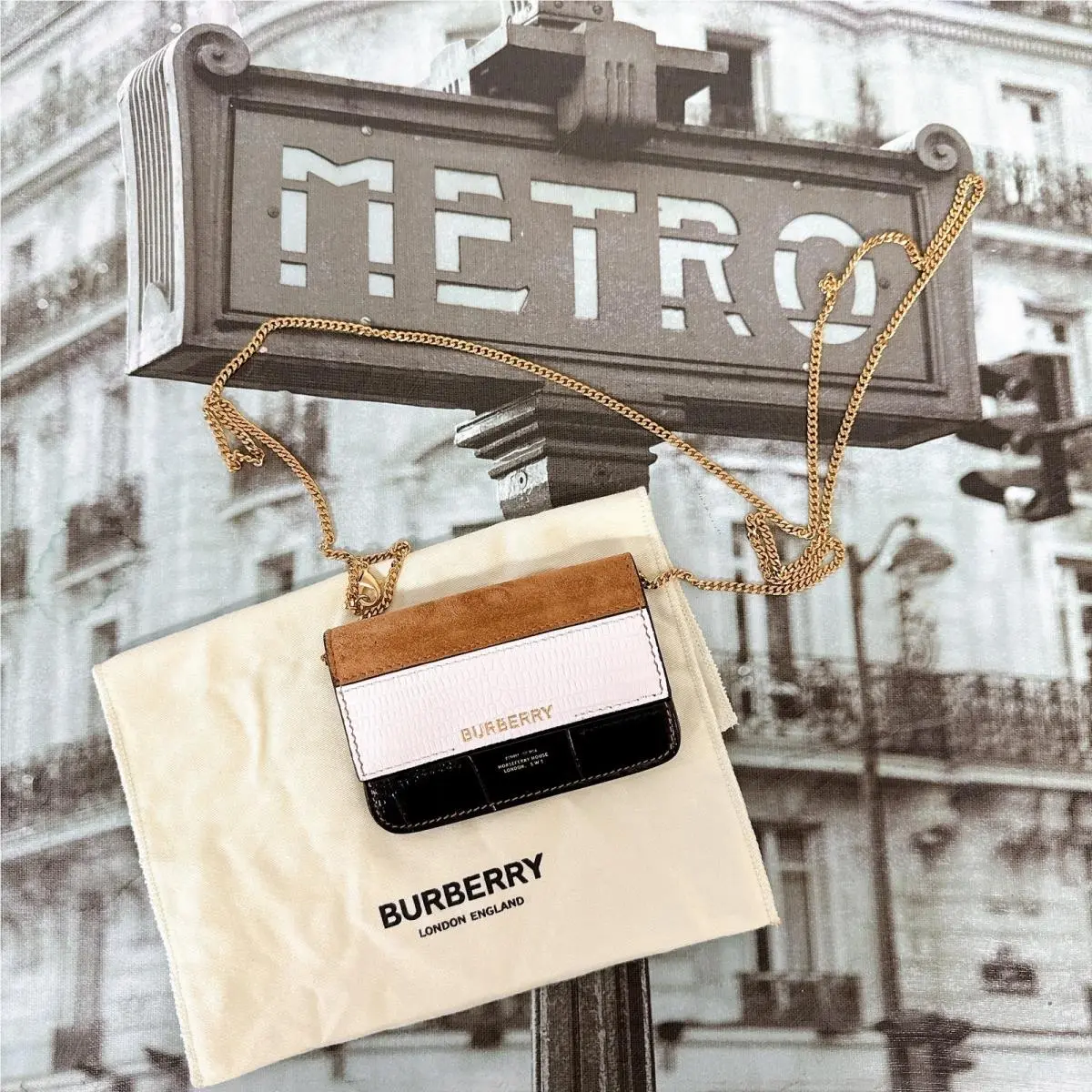 Suede and Leather Tricolor Grace Wallet on Chain Woc by Burberry
