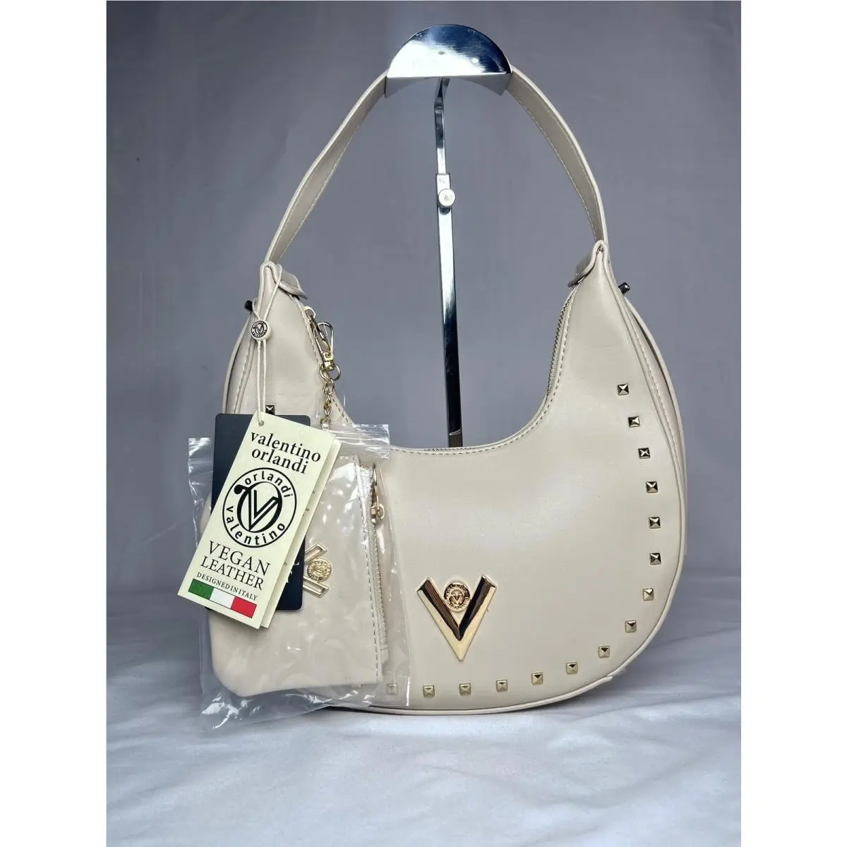 Orlandi Purse Boho Shoulder Bag Wallet Studded Cream Vegan Leather by Valentino