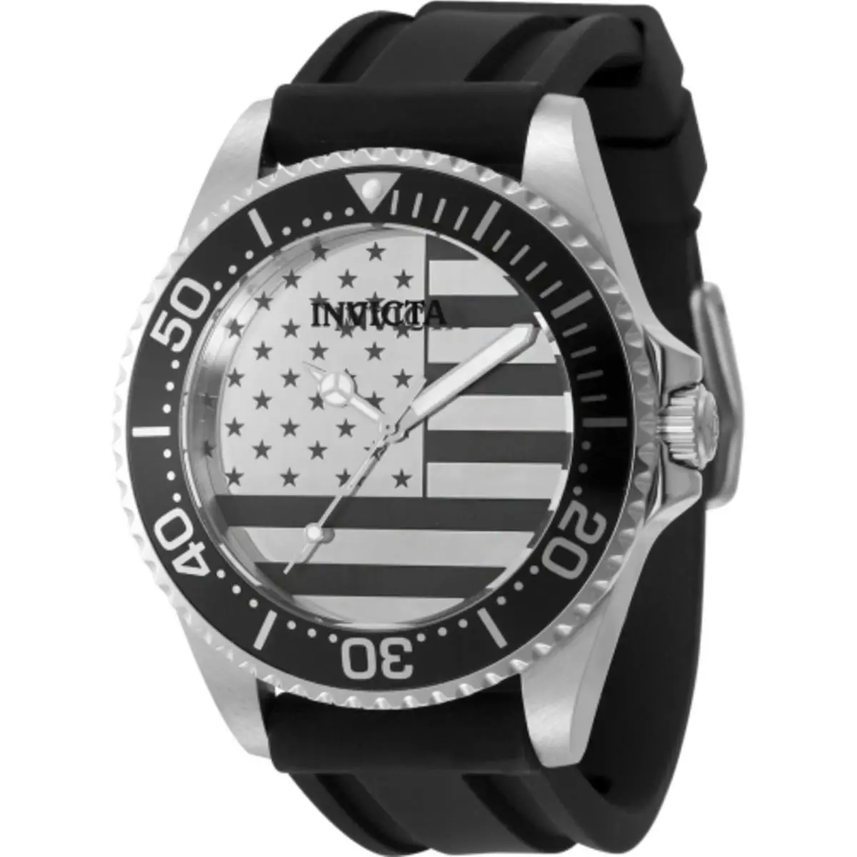 Invicta Men`s Watch Pro Diver Quartz Silver and Black Dial Silicone Strap 50418