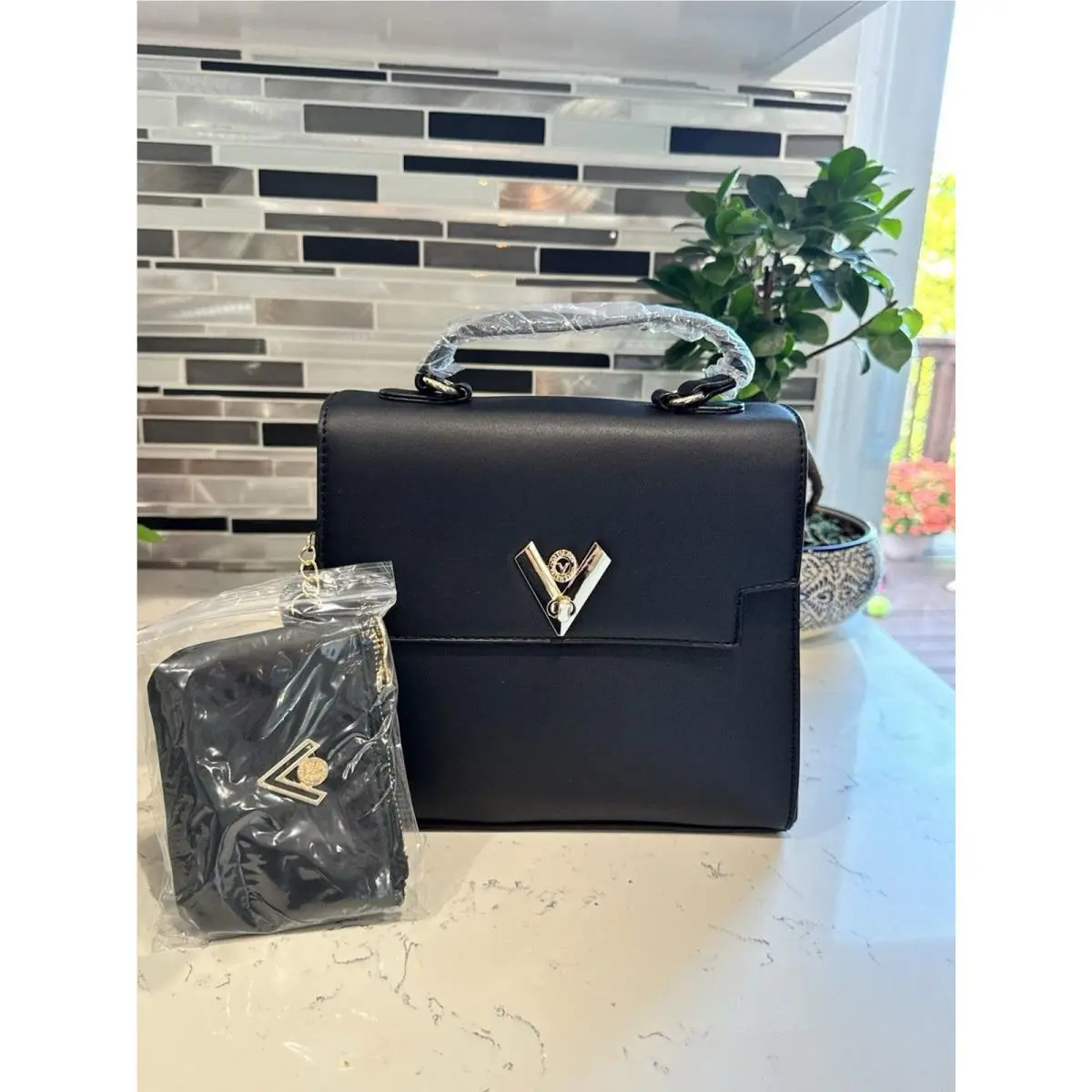 Orlandi Black Bag with Matching Wallet Satchel Strap Crossbody by Valentino