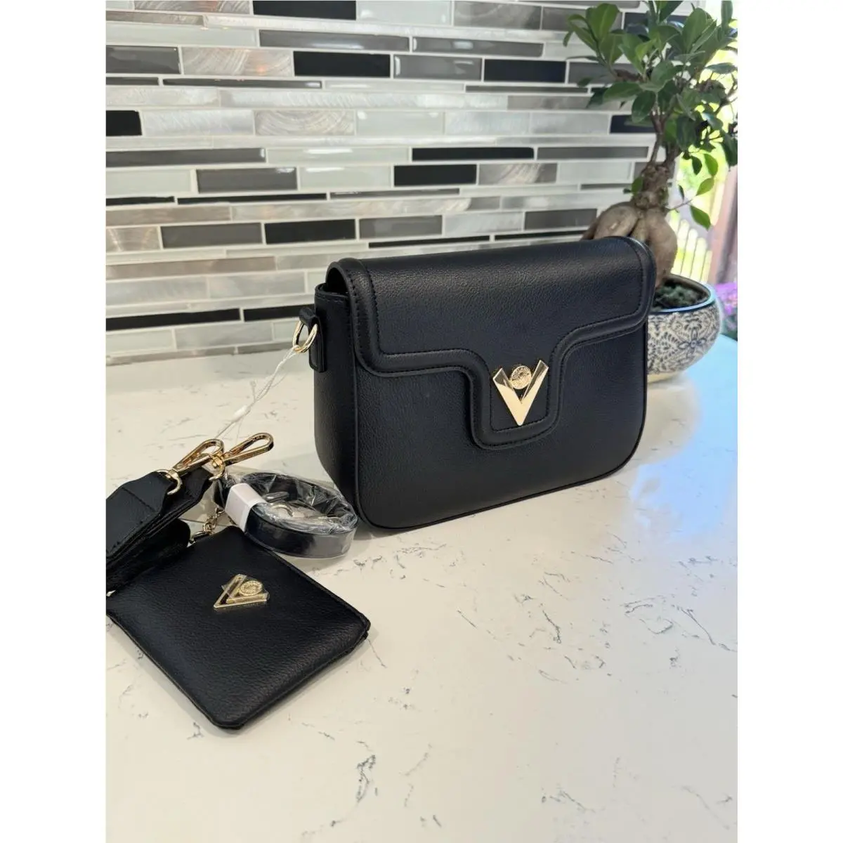 Orlandi Black Satchel Bag with Matching Wallet Crossbody Strap by Valentino