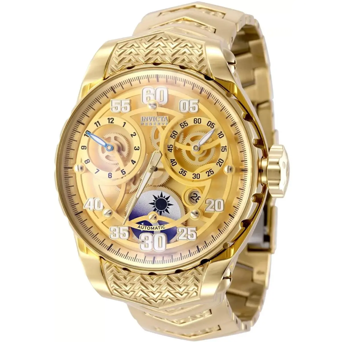 Invicta Men`s 48.50mm Reserve Chronograph Automatic Gold Tone Bracelet SS Watch