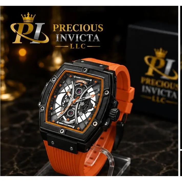 Men`s 50mm S1 Rally Skeleton Dial Black Orange Tone Quartz SS 30m Watch by Invicta