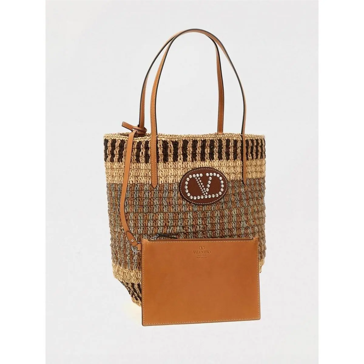 Vlogo Signature Raffia Shopping Bag Tote by Valentino