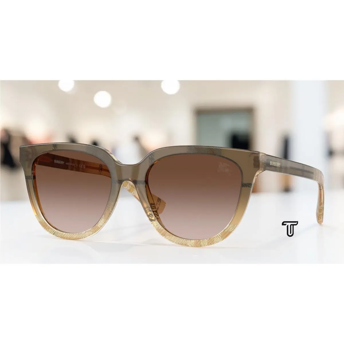 BE4469F 420113 Check Beige Brown Gradient 53 mm Women`s Sunglasses by Burberry