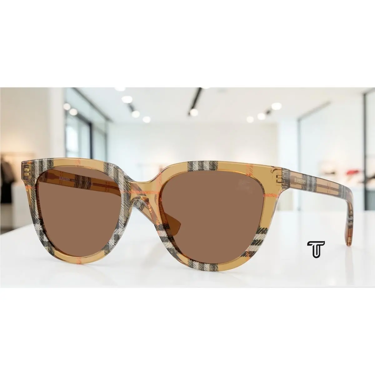 BE4469F 416373 Check Sand Dark Brown 53 mm Women`s Sunglasses by Burberry