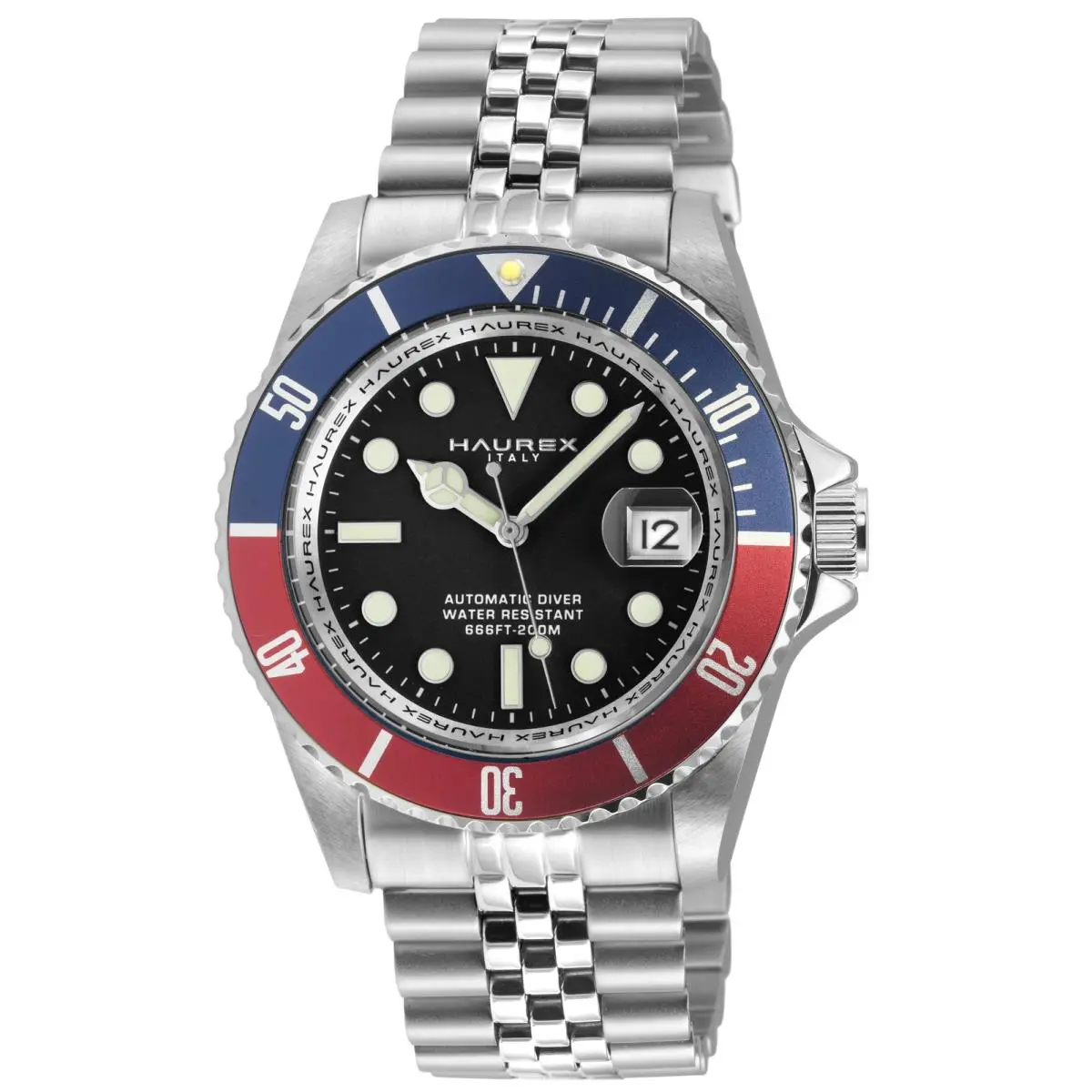 Eterno SS Case Blue/red Bezel Black Dial 316L Itainless Steel Bracelet Bla by Haurex