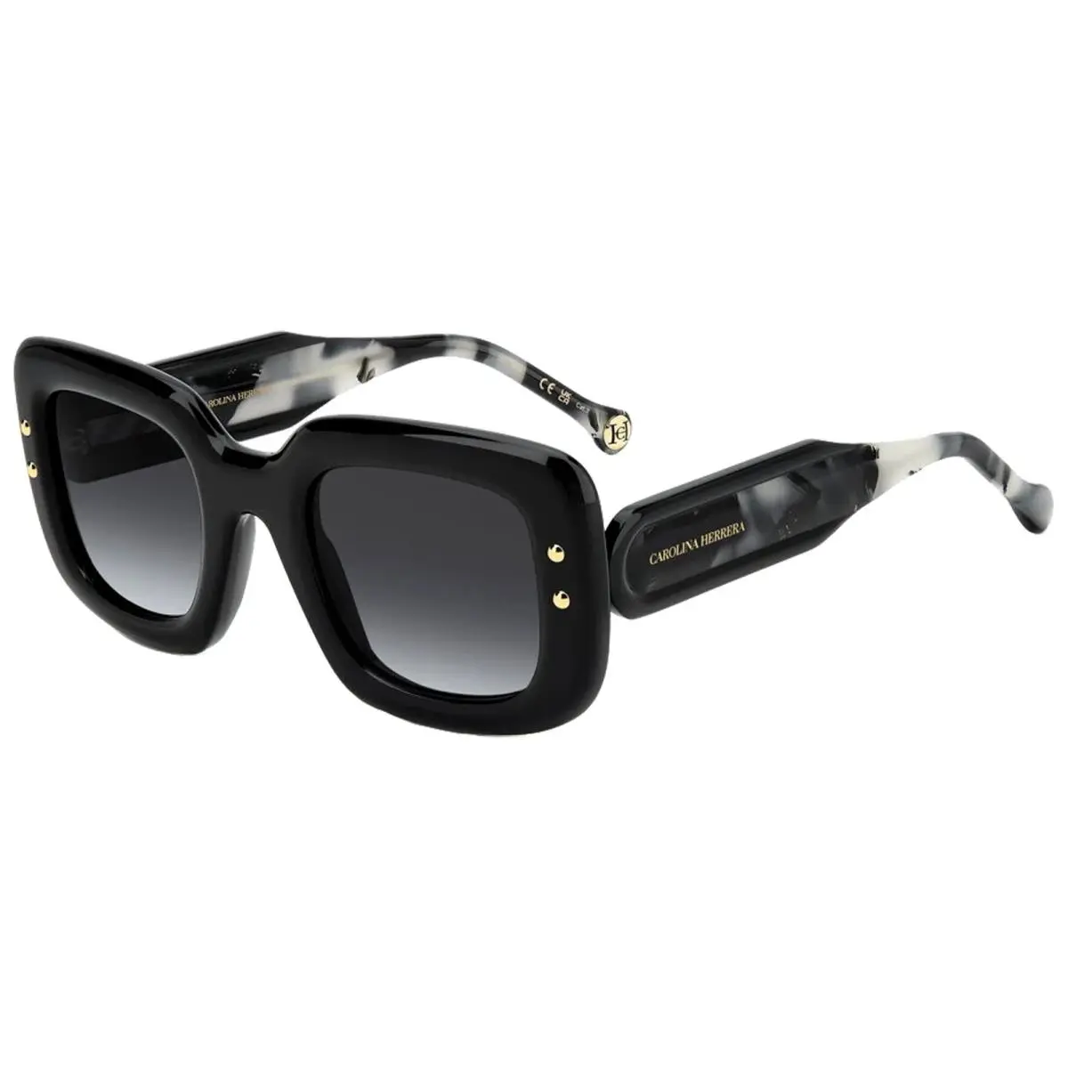 Women`s Chunky Square Sunglasses w/ Gradient Lens - HER0313S Black/Dark Grey (0807-9O) by Carolina Herrera