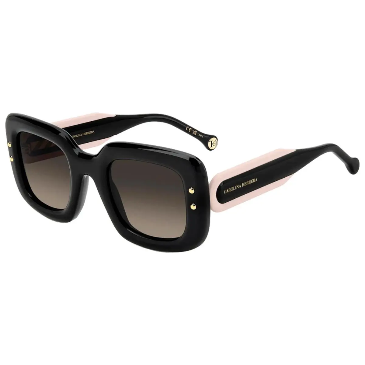Women`s Chunky Square Sunglasses w/ Gradient Lens - HER0313S Black-Pink/Brown (03H2-HA) by Carolina Herrera