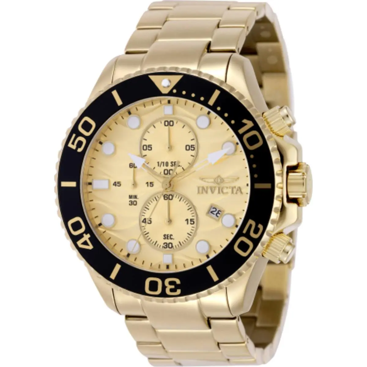 Invicta Men`s Watch Pro Diver Chrono Yellow Gold Stainless Steel Bracelet 50225