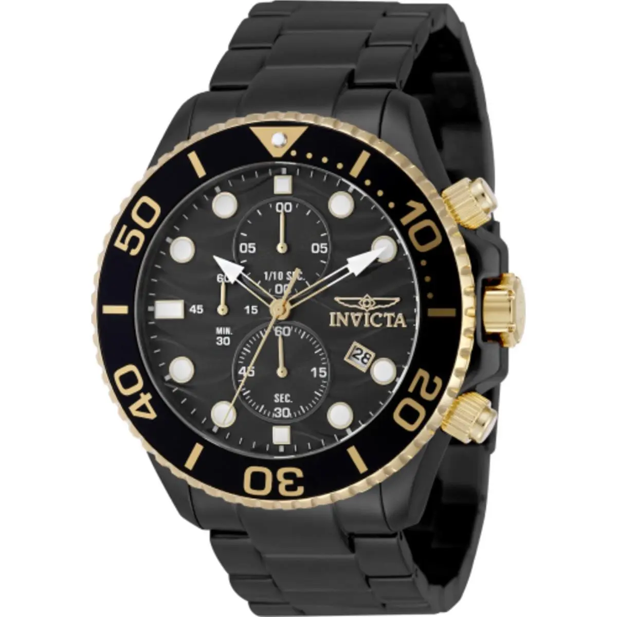 Invicta Men`s Watch Pro Diver Chronograph Black Stainless Steel Bracelet 50222