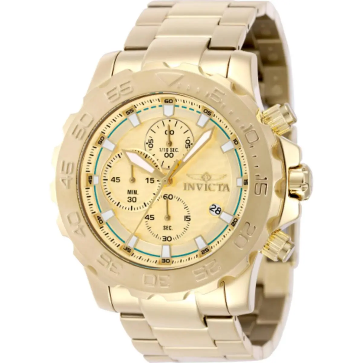 Invicta Men`s Watch Pro Diver Quartz Chronograph Gold Dial Stainless Steel 50248