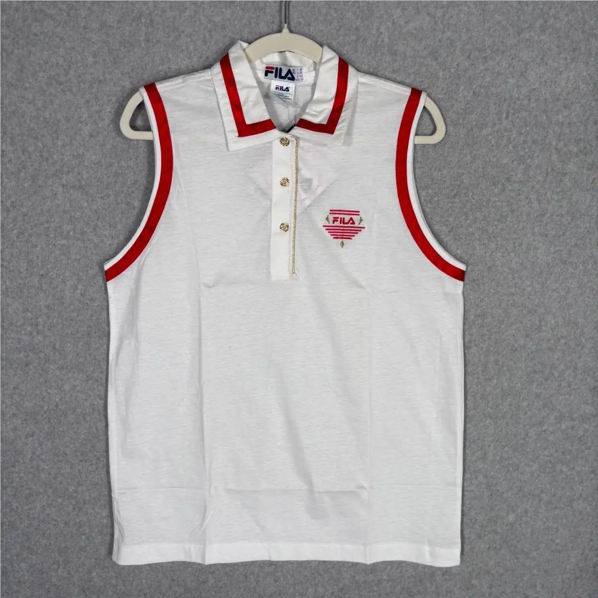 Vintage 90s Fila Polo Shirt Top 10 White Red Gold Tennis Preppy Sporty Court
