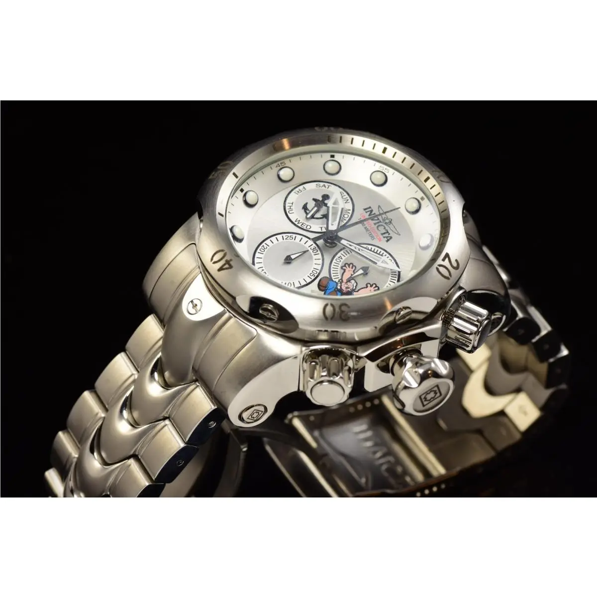 Invicta Popeye Venom Limited Ed Chrono Silver Tone Mens 0018/3000 Watch