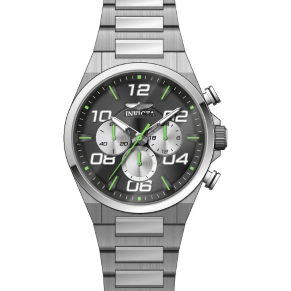 Invicta Men`s Watch Speedway Quartz Chrono Black Dial Silver Tone Bracelet 50427