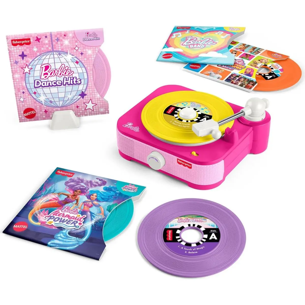 Fisher-price Musical Toy Barbie Record Player with 5 Records Display Rack
