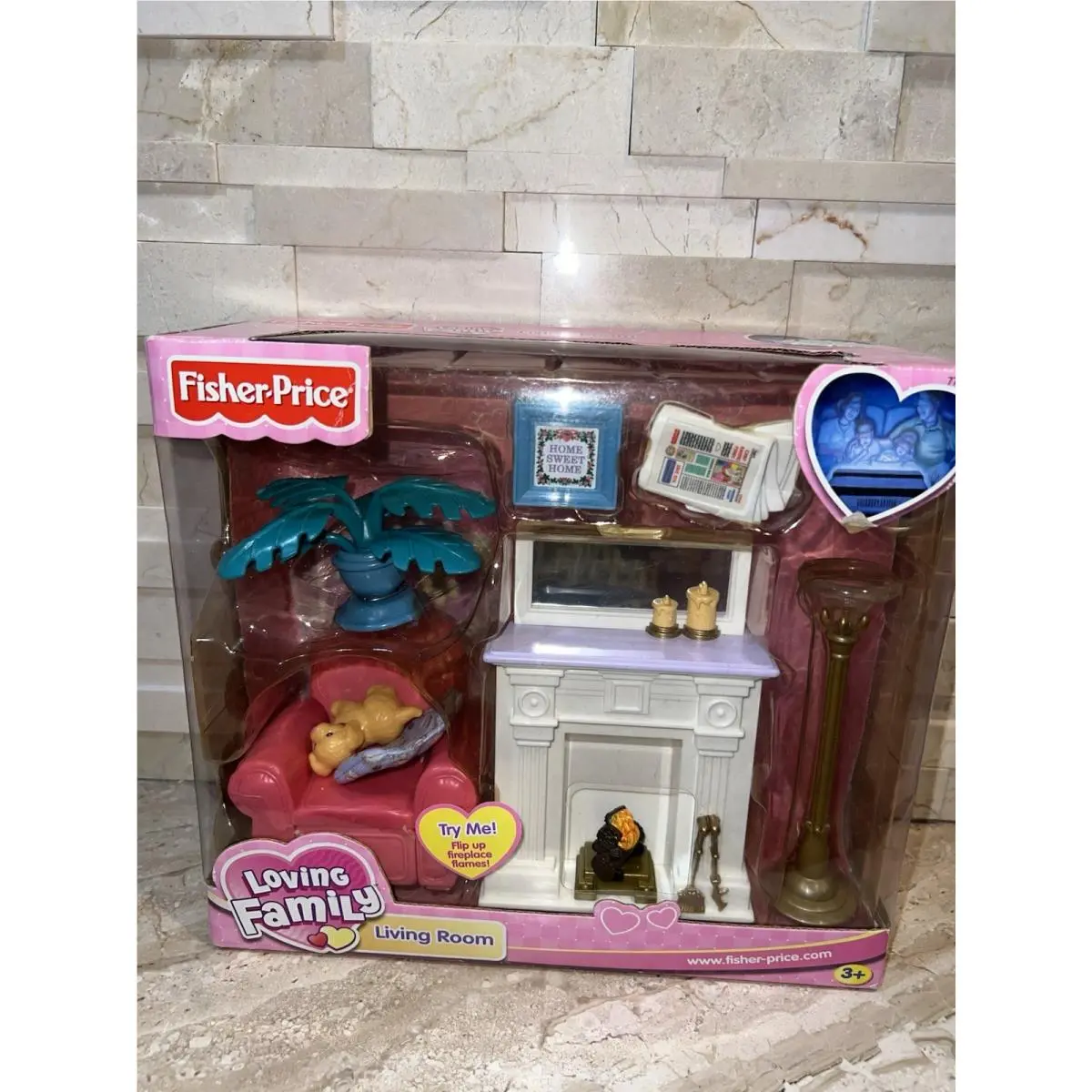Fisher Price Loving Family Living Room Dollhouse with Fireplace Dog