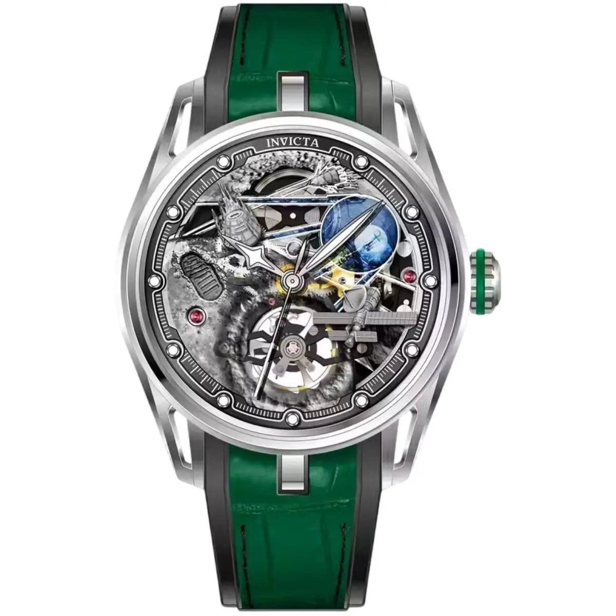Invicta Men`s Watch Celestial Mechanical Silver Tone Skeleton Dial Strap 69528
