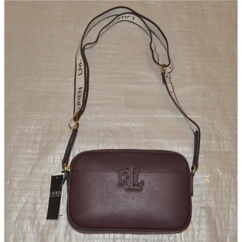 Lauren  Carrie Pebble Leather Crossbody Bag Wine Red by Ralph Lauren