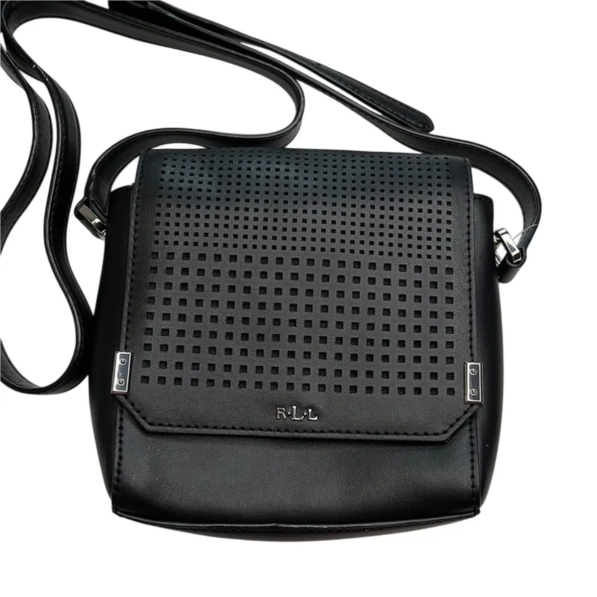 Lauren  Black Leather Crossbody Bag w/ Eyelet Details Nwot by Ralph Lauren