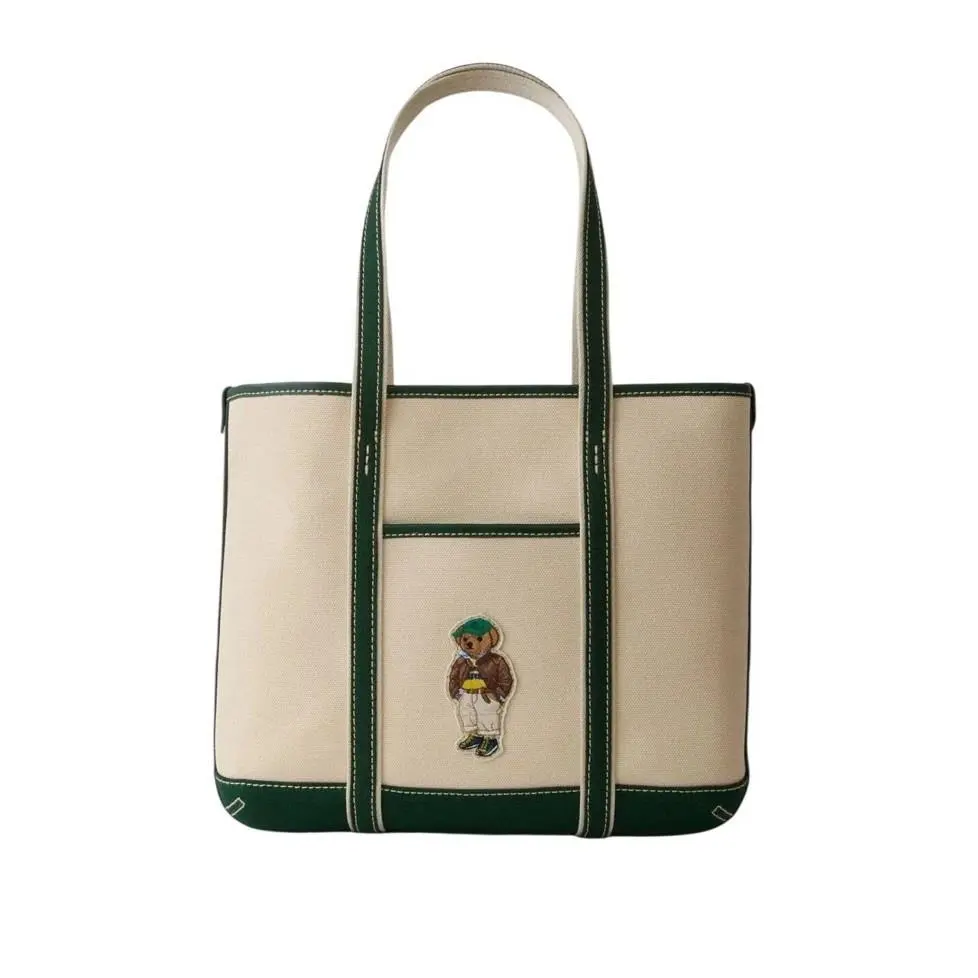 Ralph Lauren Polo Small Bear Canvas Tote Ecru/nrthw and Dust Bag