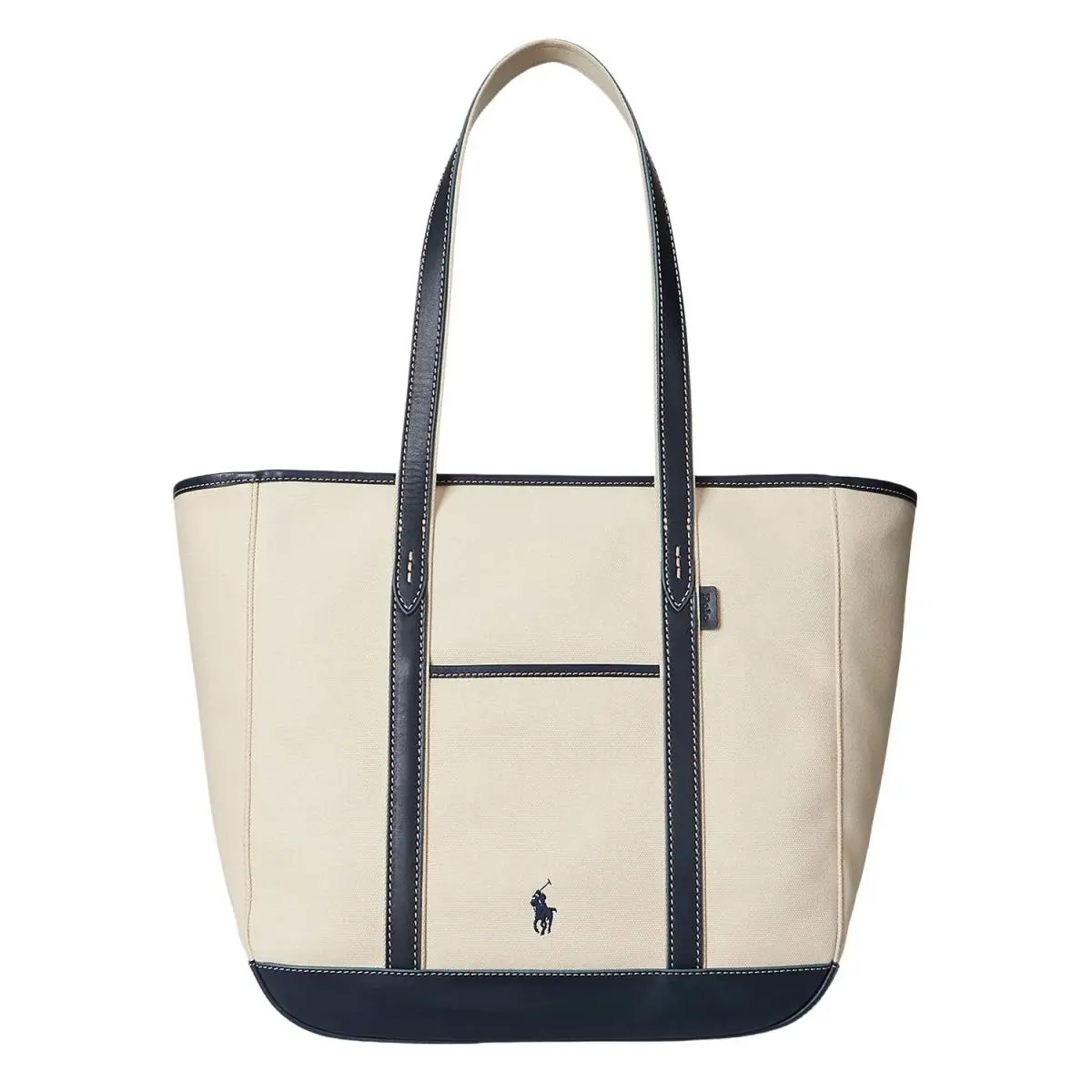 Polo  Womens Leather-trim Canvas Medium Shopper Tote Ecru/navy by Ralph Lauren