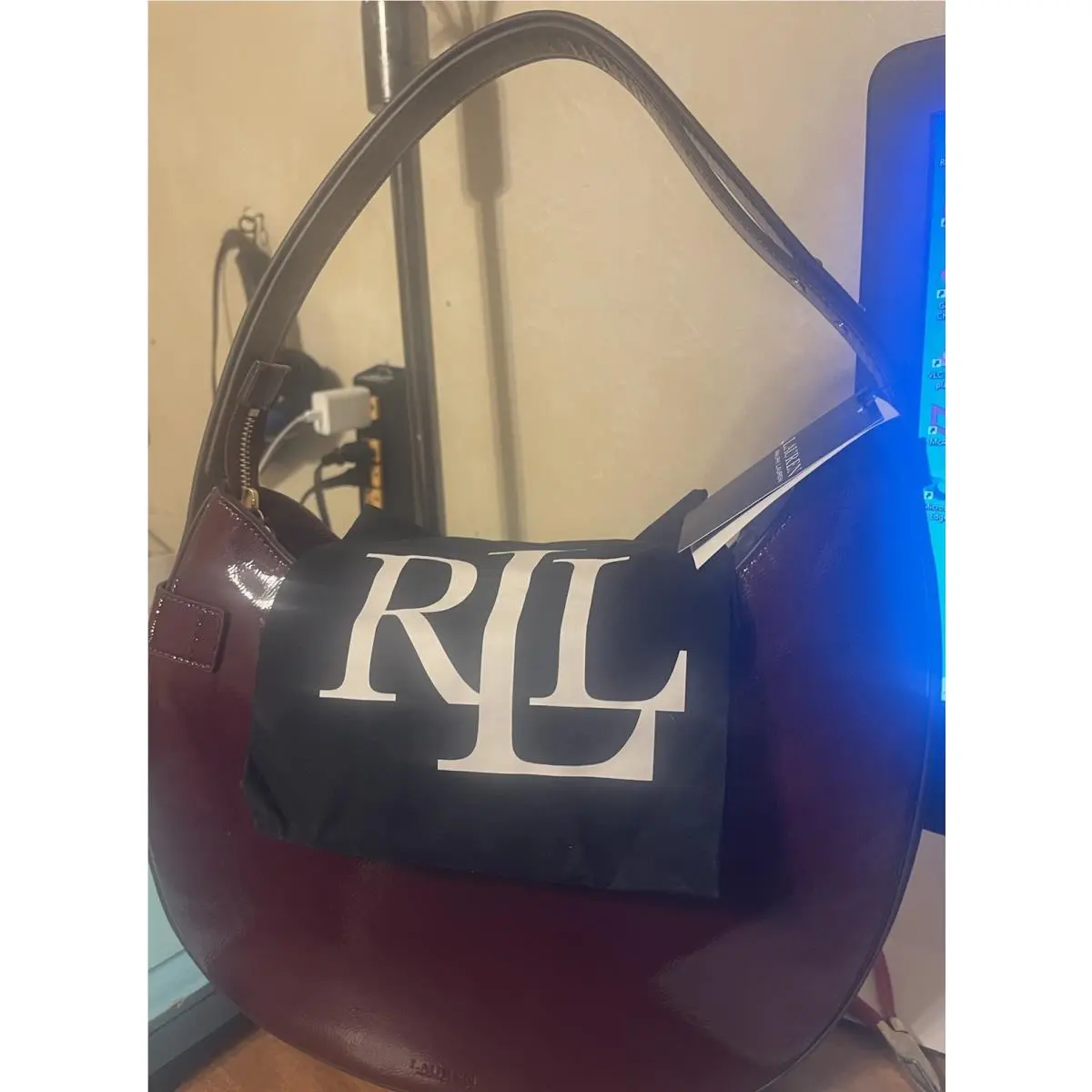 Lauren  November Red Patent Leather Large Tasha Shoulder Bag by Ralph Lauren