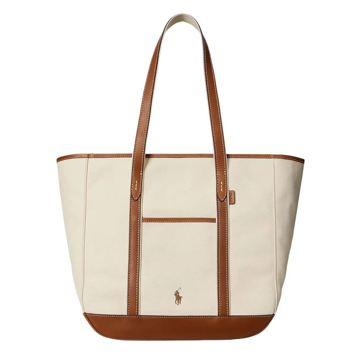 Polo Ralph Lauren Womens Leather-trim Canvas Medium Shopper Tote Ecru/cuoio