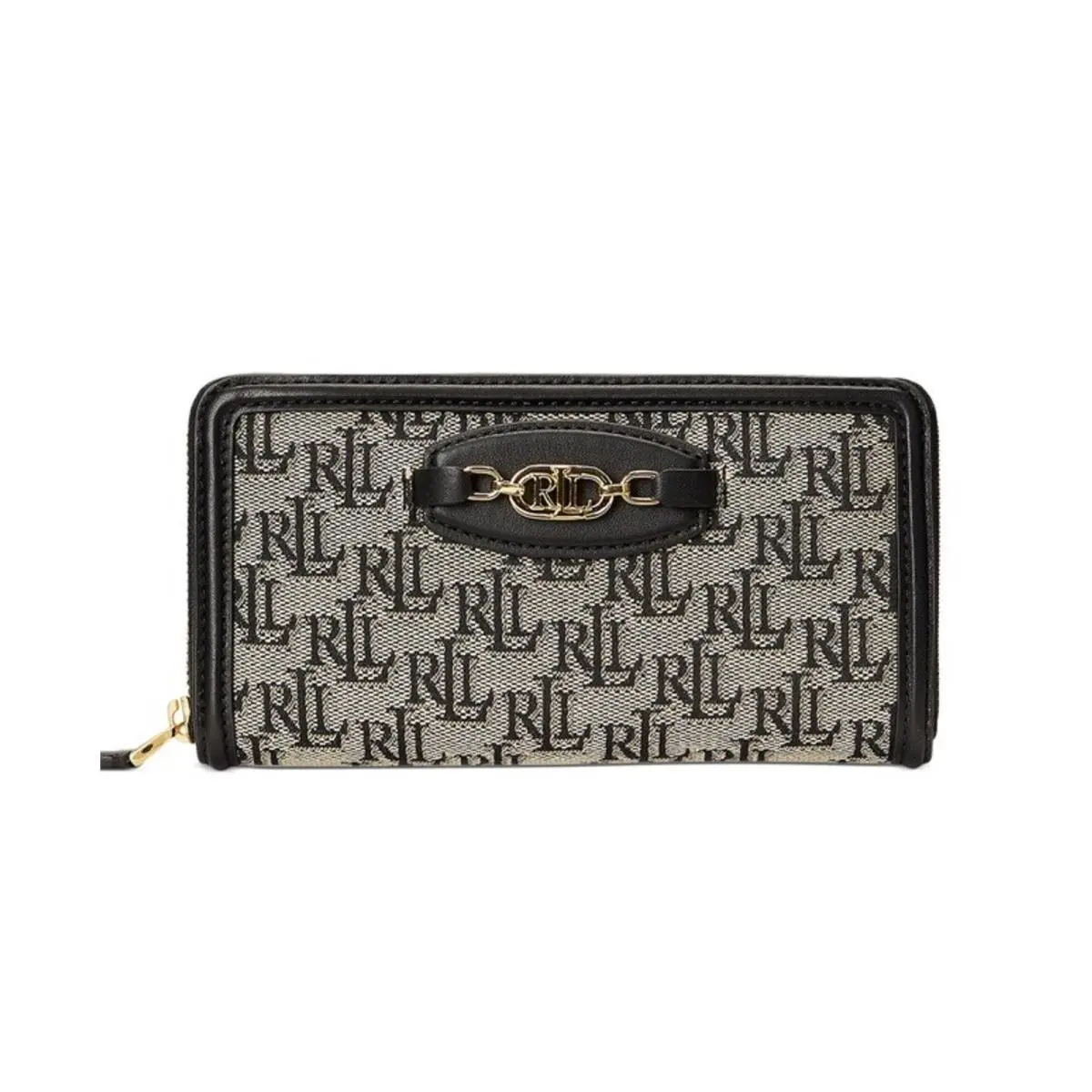 Lauren  Monogram Jacquard Continental Zip Large Wallet Black by Ralph Lauren