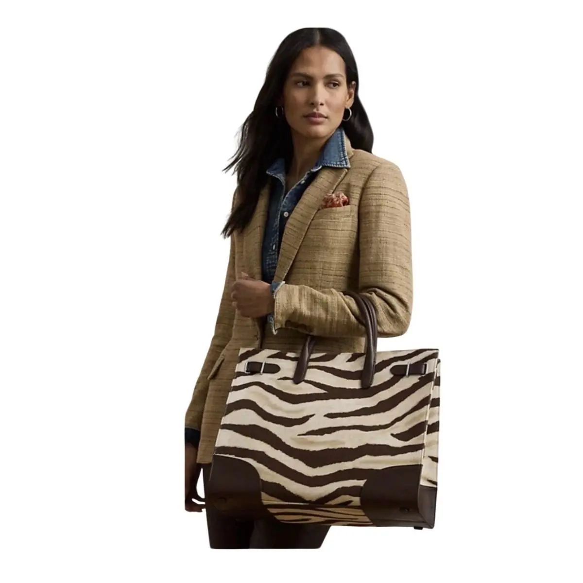Lauren  Zebra Print Canvas Tote Bag Brown Leather Trim by Ralph Lauren