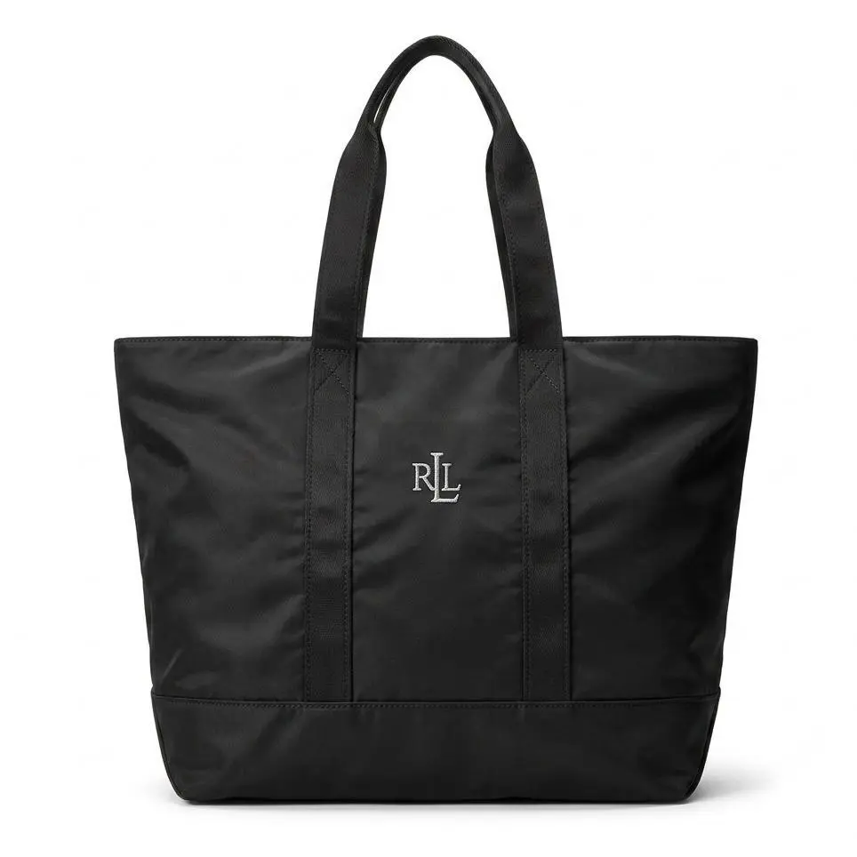 Lauren  Womens Black Nylon Rll Logo Zip Top Tote Bag by Ralph Lauren