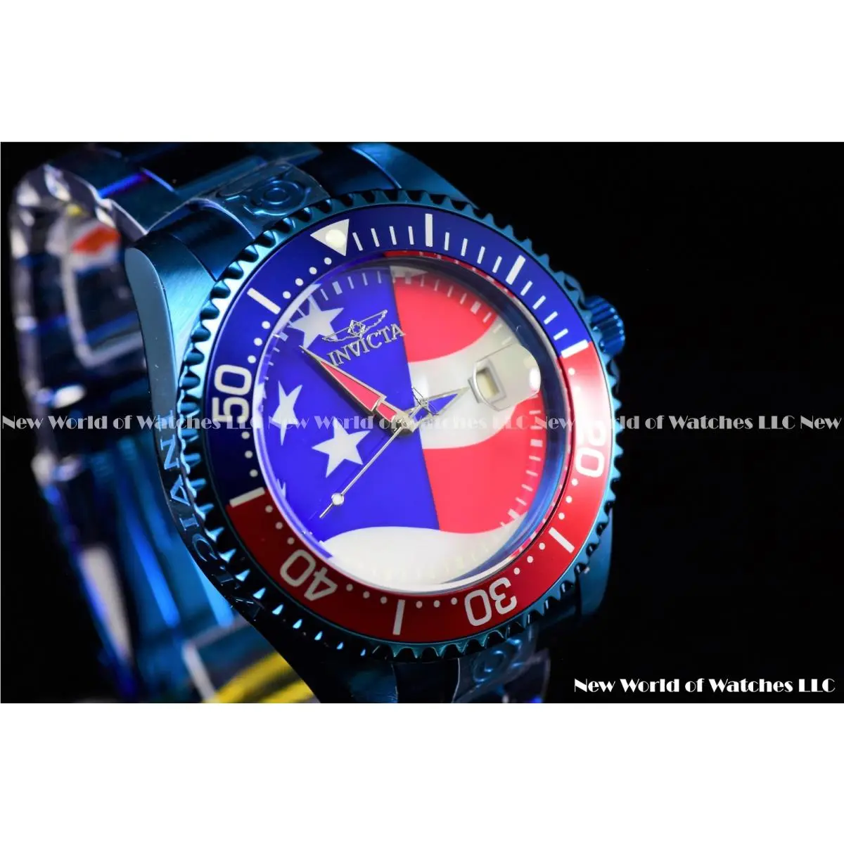 Men`s Grand Diver Stars Stripes Ltd ED Automatic Blue Tone Watch by Invicta