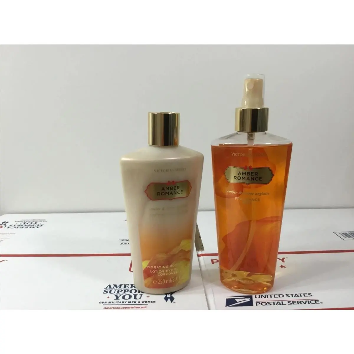 2PC Victoria`s Secret Amber Romance Body Mist Body Lotion Set Vintage