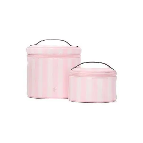 Victorias Secret Pink White Stripe Set Heritage Cosmetic Case 2 Bags See Picture
