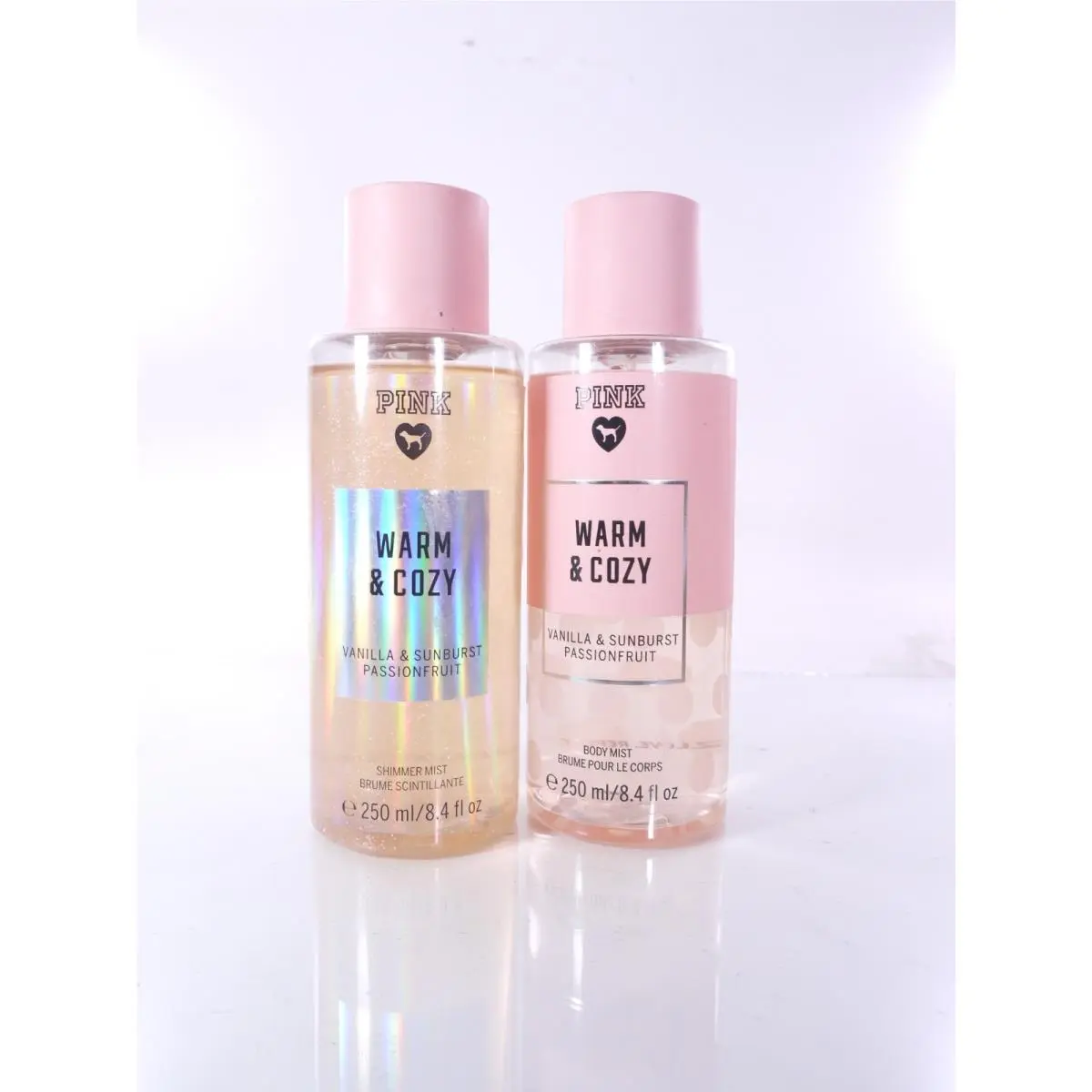 2 Victoria’s Secret Pink Warm Cozy Body Mist +shimmer Mist 8.4 Ozea