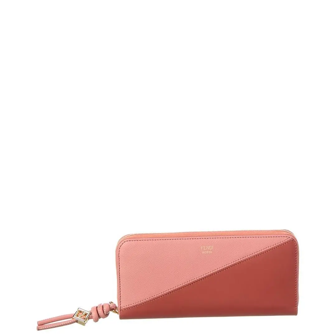 Ff Diamonds Zipper Around Large Leather Wallet Women`s Pink by Fendi