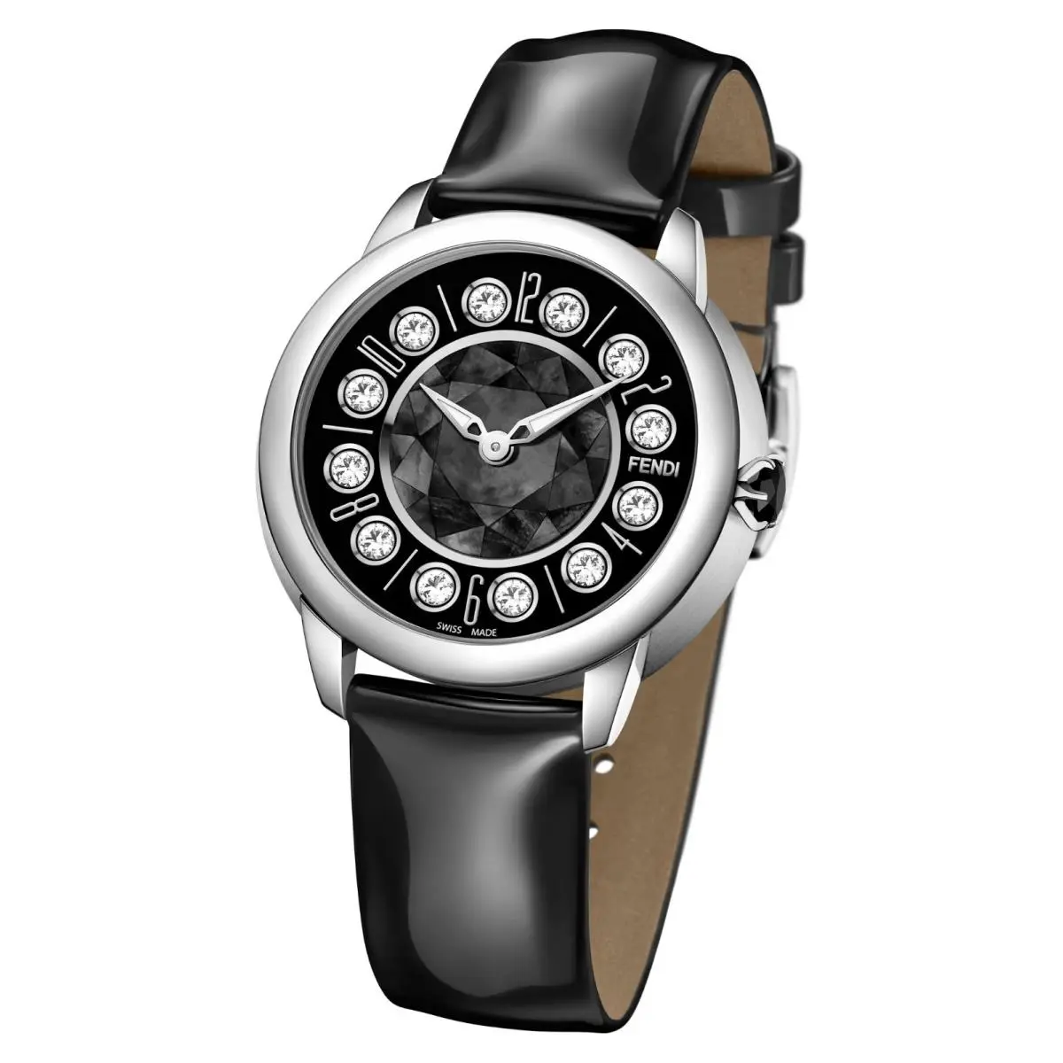 Ishine Rotating Stone Topaz Leather Swiss Made Quartz Watch F139021511 by Fendi