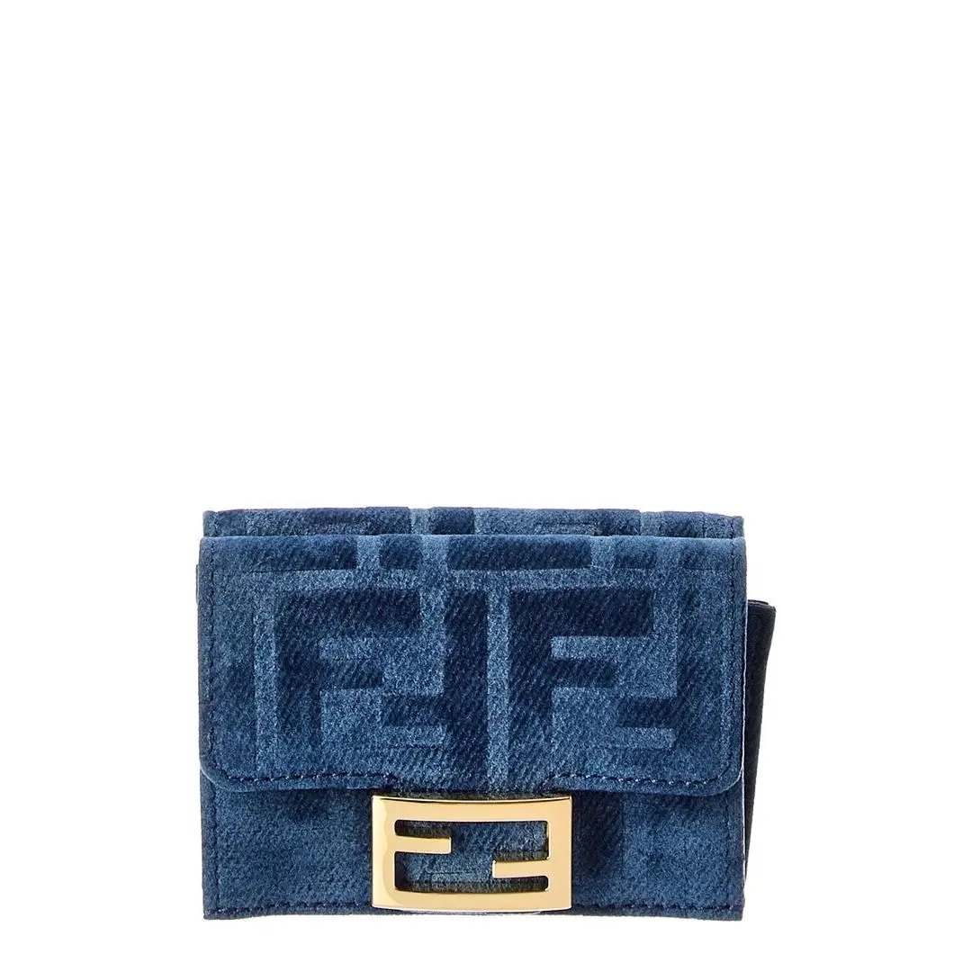 Micro Trifold Flocked Denim Wallet Women`s Blue by Fendi