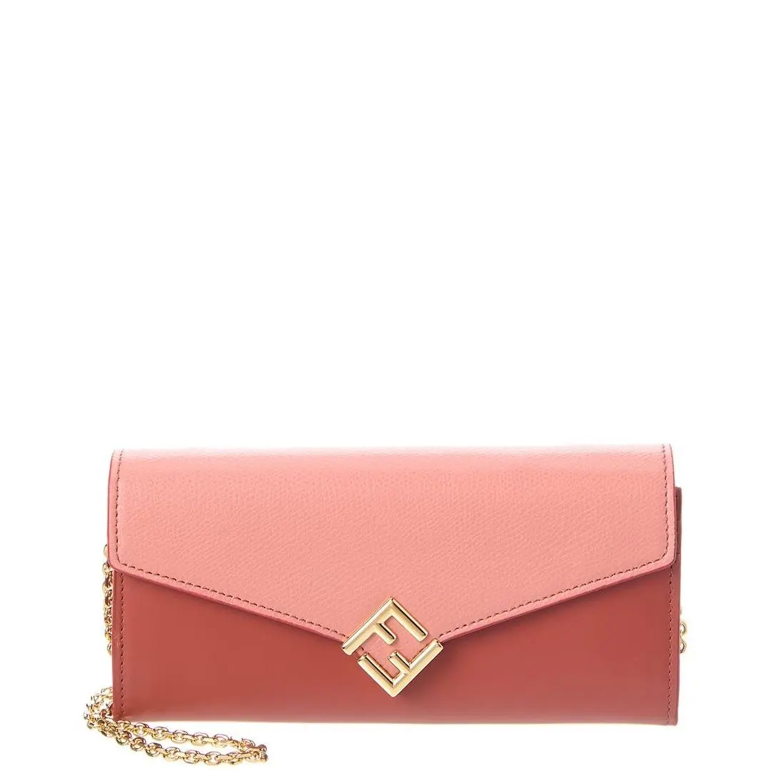 Ff Diamonds Leather Wallet On Chain Women`s Pink by Fendi