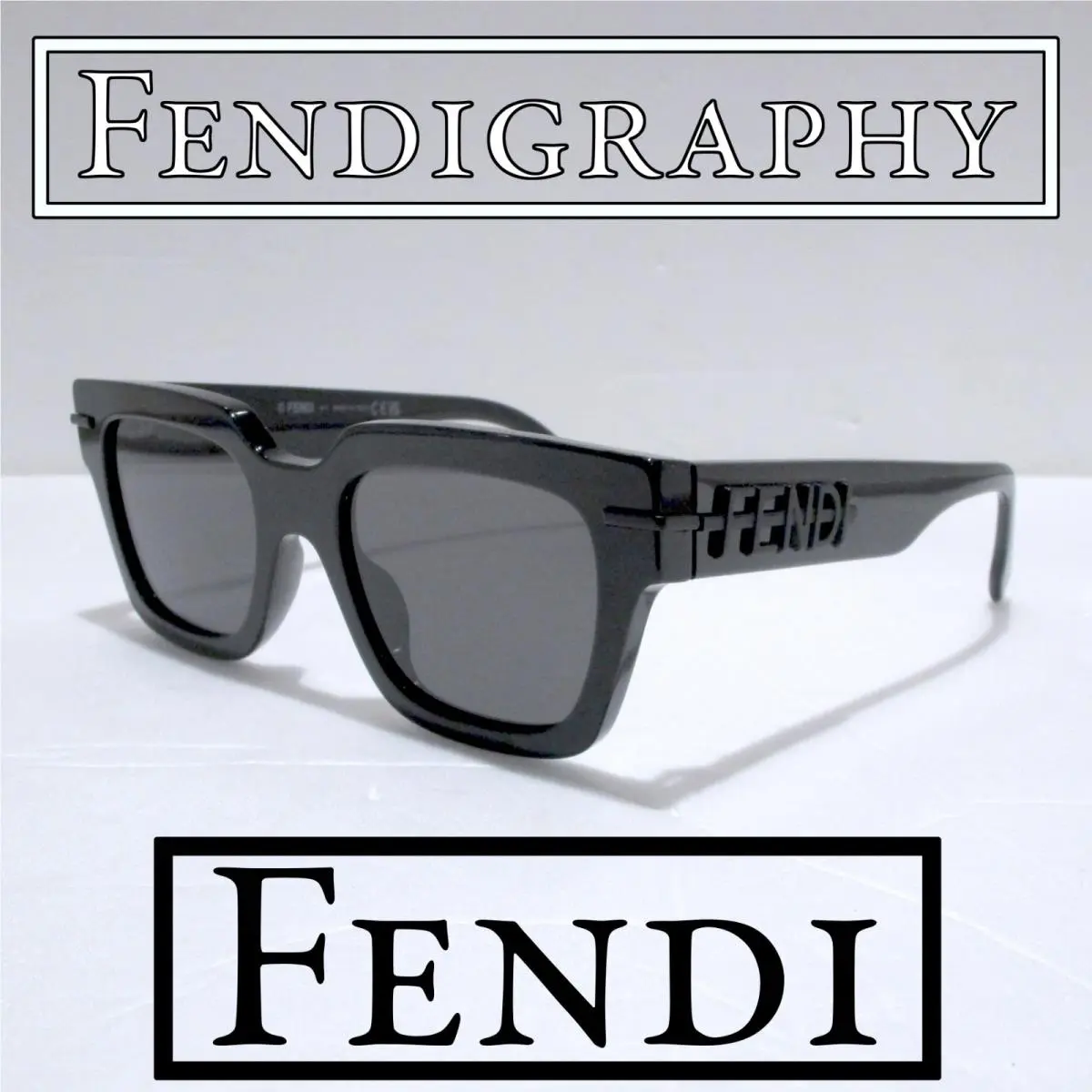 graphy FE40078I 01A Sunglasses Men`s Shiny Black Square Rxable 145mm by Fendi