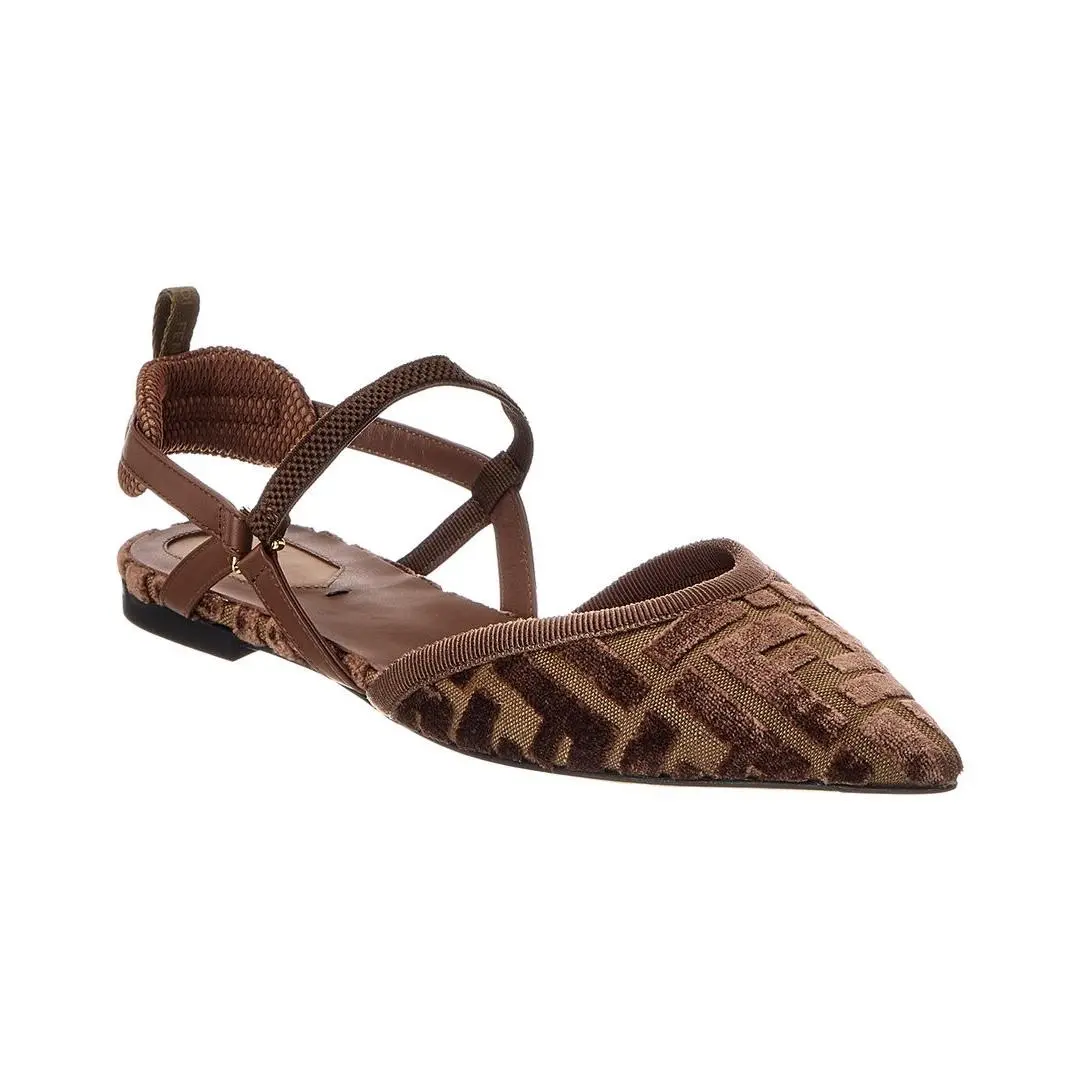 Colibri Lite Ff Jacquard Velvet Flat Women`s Brown 36 by Fendi