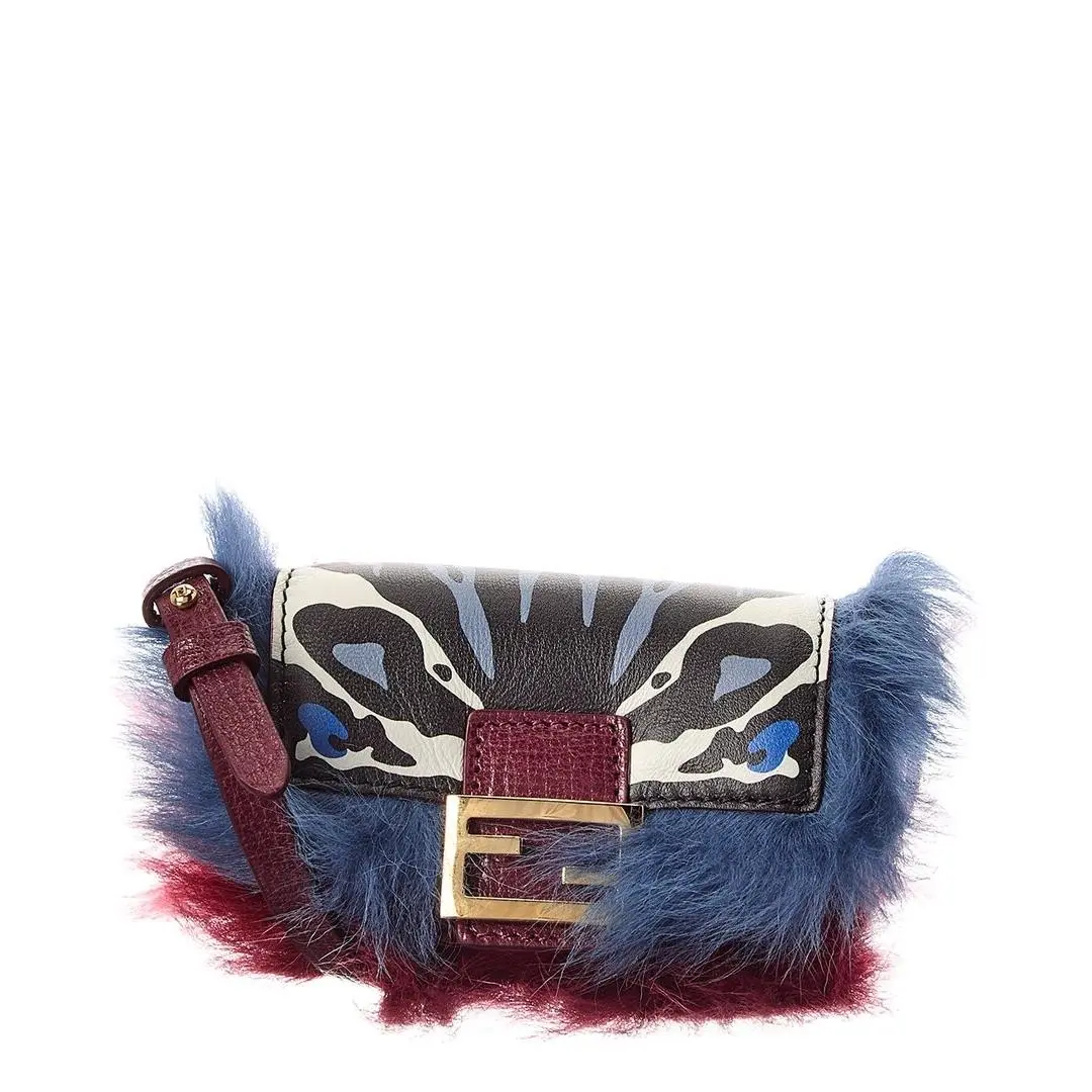 Nano Baguette Leather Bag Charm Women`s Blue by Fendi